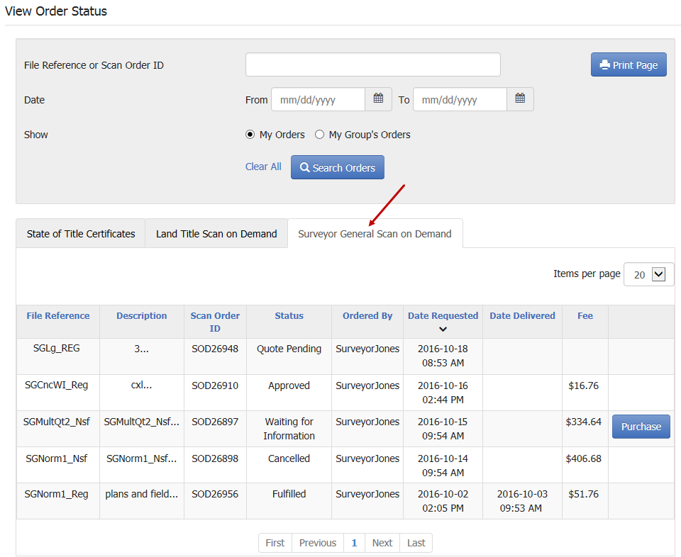 View Scan on Demand Order Status LTSA Help